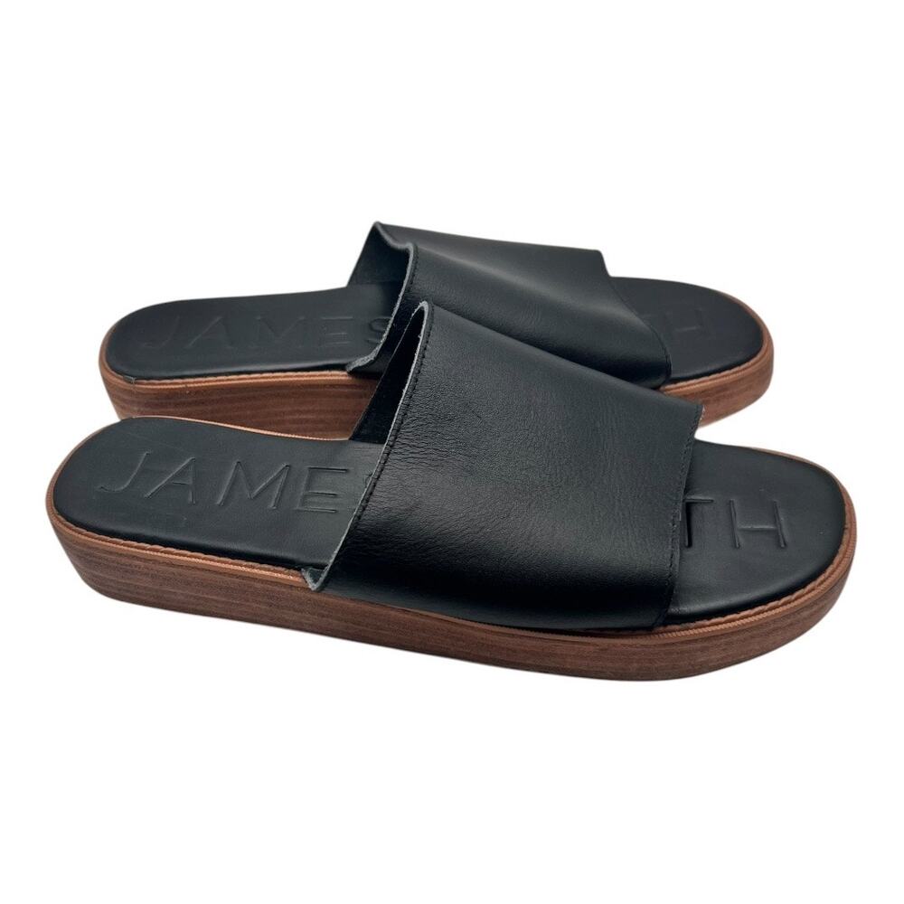 James Smith Stevie Black Leather Platform Slide On Sandals Size 40